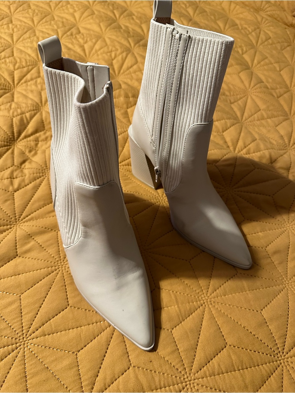 Wild Pair White Pointed Toe Block Heel Ankle Booties
